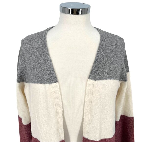 Market & Spruce Colorblock Open Cardigan Sweater Gray Pink Beige Size Medium NWT - Picture 2 of 9